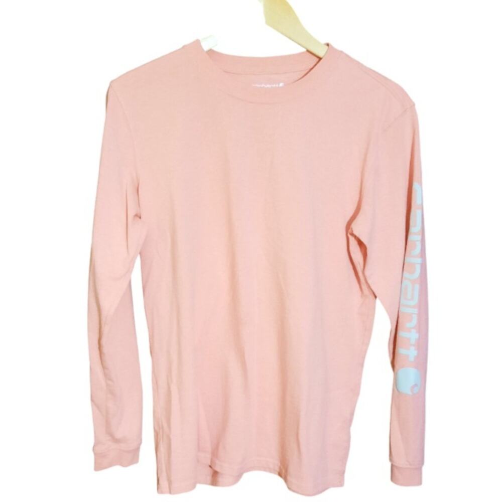 Carhartt Womens Long Sleeve Tropical Peach Graphic Logo Crew Neck Tee Size S